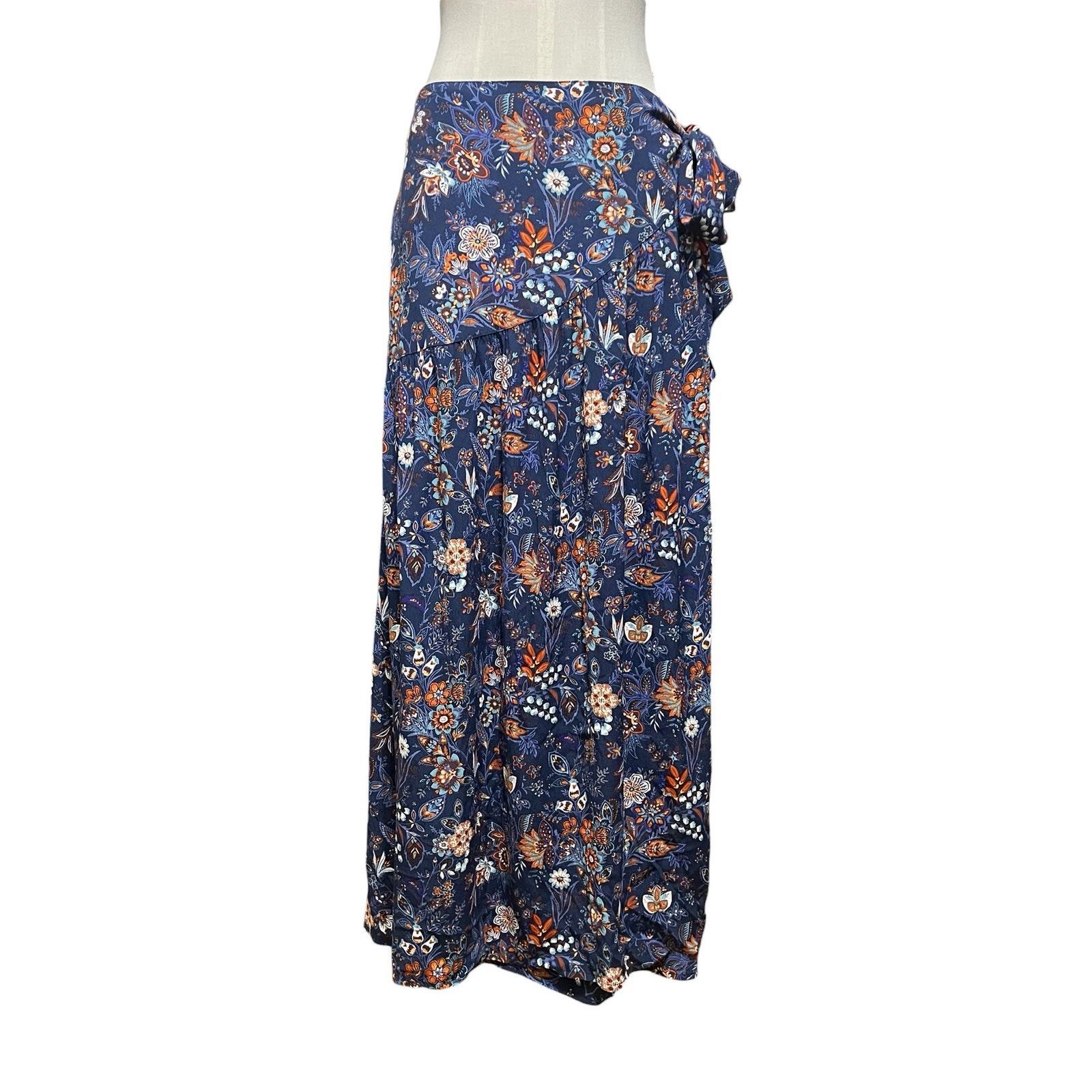 Nwt Ann Taylor Loft Blue Floral Paisley Boho Cottagecore Midi Wrap Skirt Sz 14
